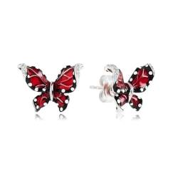 Sokolov Ohrstecker Schmetterlinge mit roter Emaille und farblosen Zirkonia von BEM