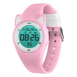 BEN NEVIS Digital Kinderuhr Mädchen-Sports Outdoor Wasserdicht Armbanduhr mit LED-Licht,2 Wecker,Stoppuhr,Datum,Fitness Tracker Uhr mit Schrittzähler,Distanz-Silikon Armband Rosa von BEN NEVIS