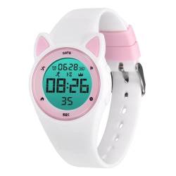 BEN NEVIS Digital Kinderuhr Mädchen-Sports Outdoor Wasserdicht Armbanduhr mit LED-Licht,2 Wecker,Stoppuhr,Datum,Fitness Tracker Uhr mit Schrittzähler,Distanz-Silikon Armband WeißRosa von BEN NEVIS