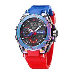 BEN NEVIS Digital Uhren Herren-Wasserdicht 5 Bar Armbanduhr mit LED Licht Datum Alarm Stoppuhr-Sportliche Uhr mit Silikon Armband-Rot Blau von BEN NEVIS
