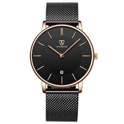 BEN NEVIS Herren Uhren Ultra Flach Schwarze Minimalistische Wasserdicht Analog Quarz Männer Armbanduhr Datumsanzeige Klassisch Moderne Uhr mit Edelstahl Armband von BEN NEVIS