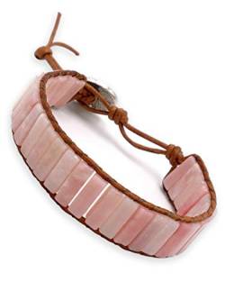 BENAVA Damen Edelstein Armband aus Opal Stein Rosa | Yoga Armband Verstellbar mit Leder Band | Boho Ethno Schmuck 16-24 cm von BENAVA