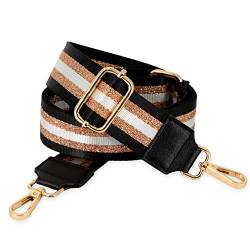 BENAVA Taschengurt für Taschen Schwarz Gold Verstellbar Karabiner Farbe Gold | Schultergurt für Handtaschen Bag Strap | Bunte Taschenhenkel Breit | Taschenriemen 75-135 cm von BENAVA