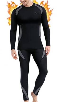 Thermounterwäsche Herren, Skiunterwäsche Winter Thermowäsche Set Funktionsunterwäsche Warm Weich Funktionswäsche atmungsaktiv Thermo Unterwäsche Thermounterhemd Thermounterhose für Männer Grau XL von BENNALD