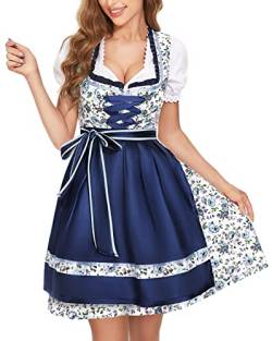 BENNIES Dirndl Damen midi Trachtenkleid Damen Trachtenrock Trachtenmode Kleid Dirndlbluse für Oktoberfest Blau 52 von BENNIES