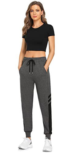 BENNIES Jogginghose Damen Lang Sporthose Frauen Damenhose mit Gummizug Warme Freizeithose Relaxhose Trainingshose Sportbekleidung Yoga Hose Sweatpants Streifen für Sport Freizeit Grau M von BENNIES