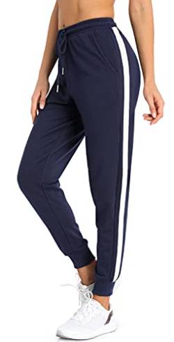 Jogginghose Damen Lang Sporthose Frauen Damenhose mit Gummizug Warme Freizeithose Relaxhose Trainingshose Sportbekleidung Yoga Hose Sweatpants mit Streifen für Sport Freizeit Blau S von BENNIES