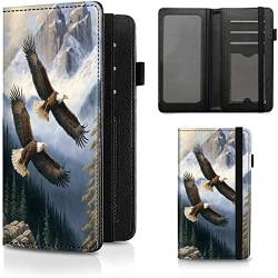 BEOTIWAD Scheckbuchhülle Premium Leder Scheckbuchhalter Brieftasche mit RFID-Blockierfunktion für Damen und Herren, Hochfliegender Adler, Kompakt von BEOTIWAD