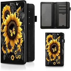 BEOTIWAD Scheckbuchhülle Premium Leder Scheckbuchhalter Brieftasche mit RFID-Blockierfunktion für Damen und Herren, Sonnenblumen Schmetterling, Kompakt von BEOTIWAD