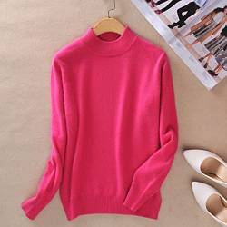 BEQUAH Wollpullover Kaschmir Baumwollmischung Halber Rollkragen Damen Pullover Herbst Winter Pullover Alltag Tragen Basic Warm Strickpullover Pull Femme-Fuchsia, L von BEQUAH