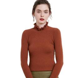 BEQUAH Wollpullover Neu Rollkragen Kaschmir Pullover Damen Casual Paragraph Blumenkragen Langarm Pullover Einfarbig Pullover Pullover Sweater-Caramel, M von BEQUAH