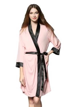 Bademantel Damen Leicht Kurz,Bride Morgenstern Bademantel Damen Modal,Dünner Bademantel Damen Microfaser 3/4 Ärmeln Kimono Roben Nachtwäsche Für Damen Rosa von BERDITH