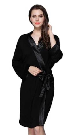 Bademantel Damen Leicht Kurz,Bride Morgenstern Bademantel Damen Modal,Dünner Bademantel Damen Microfaser 3/4 Ärmeln Kimono Roben Nachtwäsche Für Damen Schwarz von BERDITH