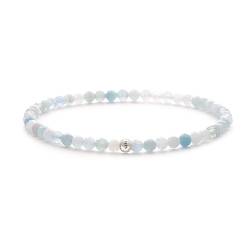 BERGERLIN Aquamarin Armband echt mit 925 Sterling Silberperle - facettierte Perlen - Größe M von BERGERLIN