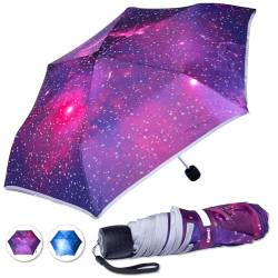 BERGIST® Regenschirm Kinder reflektierend - ultraleicht - Schulranzen - Kinderschirm mit Safety Reflektoren - Mädchen & Junge - Modell Galaxie Lila von BERGIST
