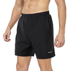 BERGRISAR Herren Laufhose Kurz 2 in 1 Sport Shorts Atmungsaktive Schnelltrocknen Hosen mit Handytasche BG600, Schwarz, L von BERGRISAR