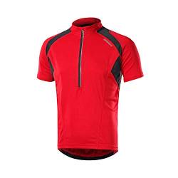 BERGRISAR Herren Radtrikot Fahrradtrikot Kurzarm, Halbem Reißverschluss MTB Mountainbike Trikots T Shirt 3+1 Taschen BG060, Rot, Mittel von BERGRISAR