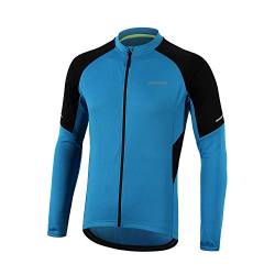 BERGRISAR Herren Radtrikot Fahrradtrikot Langarm, Atmungsaktive Leicht Fahrradbekleidung mit Reißverschluss Taschen BG012 - Hellblau - Groß von BERGRISAR