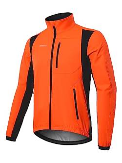 BERGRISAR Herren Winter Fahrradjacke Thermo Winddicht Wasserabweisend Radjacke Fleece Softshell Laufjacke Orange X-Groß von BERGRISAR