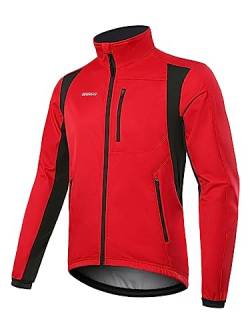 BERGRISAR Herren Winter Fahrradjacke Thermo Winddicht Wasserabweisend Radjacke Fleece Softshell Laufjacke Rot Klein von BERGRISAR