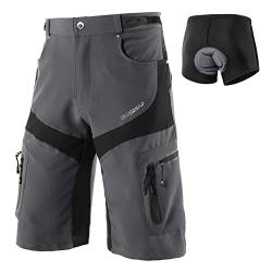 BERGRISAR MTB Hose Herren Radlerhose mit Gepolstert Fahrradhose Radhose Kurz Mountainbike Hose Baggy MTB Bike Shorts Grau Groß von BERGRISAR