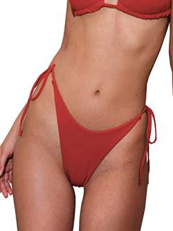 BERLOOK Damen-Bikinihose, gerippt, wendbar, verstellbar, Hipster-Badeanzug, Rot/Ausflug, einfarbig (Getaway Solids), S von BERLOOK