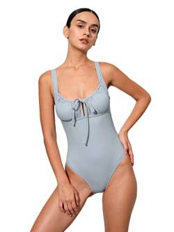 BERLOOK Damen Tankini mit Blumenmuster, sexy, einteilig, Badeanzug, schlankmachender Badeanzug, Hell, blau, XL von BERLOOK