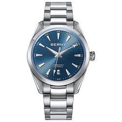 BERNY Automatische Uhr für Herren NH35 Uhrwerk mechanische Uhren mit einschraubbarer Krone 20ATM wasserdichtes Saphirglas Edelstahl Armbanduhr super leuchtend, Blau, mechanisch, selbstaufziehend von BERNY