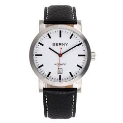 BERNY Mechanische Uhr für Männer Automatikwerk ST1612 50M wasserdichte Kalender Fenster Business Classic Herren Armbanduhr Ausstellung Rückabdeckung Weiß von BERNY