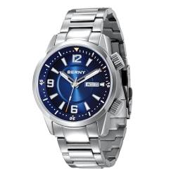 BERNY Taucheruhr für Männer Automatische Mechanische Armbanduhr 20ATM Wasserdicht Saphirglas Super Leuchtend Herrenuhren Edelstahlarmband-Blau von BERNY