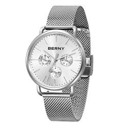 BERNY Uhr Quarzwerk Mode Wirstwatch Wasserdicht Cusual Uhren für Männer und Frauen Schnellverschluss Edelstahl Mesh Band von BERNY