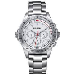 BERNY Uhr für Männer Chronograph Quarzuhr Edelstahl Aviator 10ATM wasserdichte Armbanduhren Leuchtende Herrenuhren von BERNY