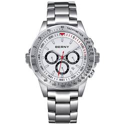 BERNY Uhr für Männer Chronograph Quarzuhr Edelstahl Aviator 10ATM wasserdichte Armbanduhren Leuchtende Herrenuhren von BERNY