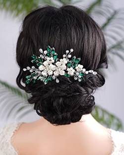 BERYUAN Silber Blumen Perlen Kristall Strass Haarkamm Grün Träne Kristall Strass Perlen Hochzeit Stirnband Silber Hochzeit Haarschmuck für Hochzeit Frauen Mädchen (Grün) von BERYUAN