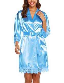 BESDEL Damen Bademäntel Kurze Kimono Robe Brautjungfern Satin Nachtwäsche Oben Scharfe Länge Himmelblau 3XL von BESDEL