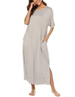 BESDEL Loungewear Langes Nachthemd für Frauen Weiche Ganzkörper-Nachtwäsche mit Pocket Grau XL von BESDEL