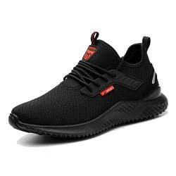 BESKEE Sicherheitsschuhe Herren Sportlich Leicht Arbeitsschuhe Damen Atmungsaktiv Stahlkappe Sneaker, schwarz, 36 von BESKEE