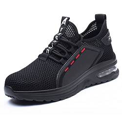 BESKEE Sicherheitsschuhe Herren Sportlich Leicht Arbeitsschuhe Damen Atmungsaktiv Stahlkappe Sneaker Schwarz 01 39 EU von BESKEE