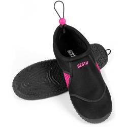 BESTIF Badeschuhe Herren Damen | Schwimmschuhe Neopren Wasserschuhe Kordelzug | Leicht und Bequem | Schwarz, Blau Gr. 36-45 (Schwarz-Rosa, 38) von BESTIF