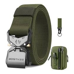 BESTKEE Herren Taktischer Gürtel, Arbeitsgürtel Schwerlast Gürtel, Militärstil Schnellverschluss Metallschnalle 38MM Breite, Geschenk mit taktischem Molle Beutel und Haken von BESTKEE