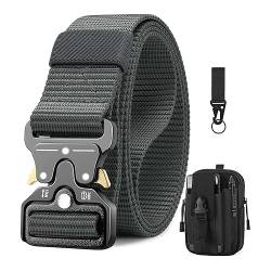 BESTKEE Taktischer Gürtel, 3,8 cm Militär Arbeitsgürtel, Schwerlast Nylon Schwarz Gürtel mit Schnellverschluss-Metallschnalle, Geschenk mit Taktischem Molle-Beutel und Haken für Outdoor Jagen von BESTKEE