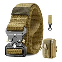 BESTKEE Taktischer Gürtel, 3,8 cm Militär Arbeitsgürtel, Schwerlast Nylon Schwarz Gürtel mit Schnellverschluss-Metallschnalle, Geschenk mit Taktischem Molle-Beutel und Haken für Outdoor Jagen von BESTKEE