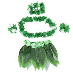 5 stücke Hula Rock Hawaiian Kostüm Set mit Grüne Blätter Halskette Armbänder Stirnband Luau Party Favors für Strand Luau Party Supplies von BESTOYARD