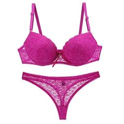 BESTOYARD Damen Spitzen Push up BH Set, sexy Lace Bra und Slip mit Strass Dekor für Frauen 80B (Rose Rot) von BESTOYARD