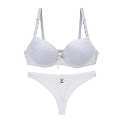 BESTOYARD Damen Spitzen Push up BH Set, sexy Lace Bra und Slip mit Strass Dekor für Frauen 85B (Weiß) von BESTOYARD