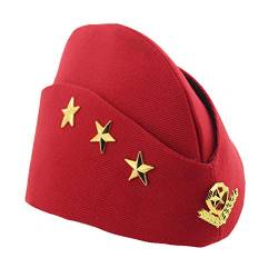 BESTOYARD Sailor Dance Hut Segelboot Armee Fan Stewardess Boot Cap DREI Sterne Weizen Berets Military Cap (rot) von BESTOYARD