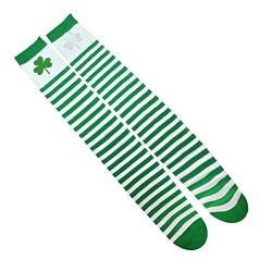 BESTOYARD St. Patrick's Day Stulpen weiße und grüne gestreifte Socken Klee Muster Socken Stulpen für St. Patrick's Day Kostüme von BESTOYARD