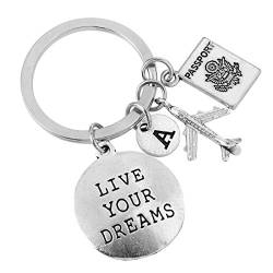 bestoyard Schlüsselanhänger mit Anhänger-Satz Live Your Dreams Passport-Geschenk zum Schulabschluss in Silber von BESTOYARD