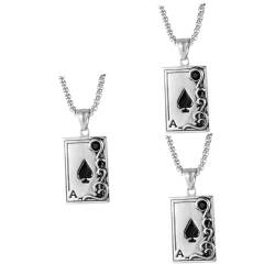 BESTYASH 3 Stk Halskette mit Spielkarten edelstahlketten stainless steel chain Halskette mit Poker-Anhänger Gothic-Halsketten Herz Halskette Halsband Halskette für modische Männer Popcorn von BESTYASH