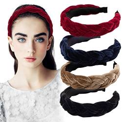 BETESSIN 4Pcs Samt Haarreif Geflochten Stirnband Breit Haarband Vintage Haarreifen Rockabilly Mode Haarschmuck Kopfband für Damen und Mädchen von BETESSIN